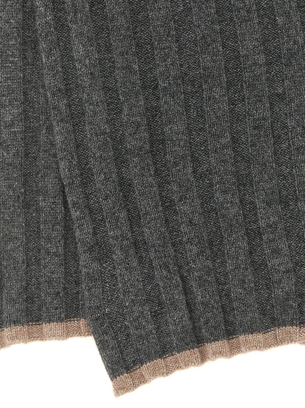 Brunello Cucinelli Ribbed Cashmere Knit Scarf Grey, view 3
