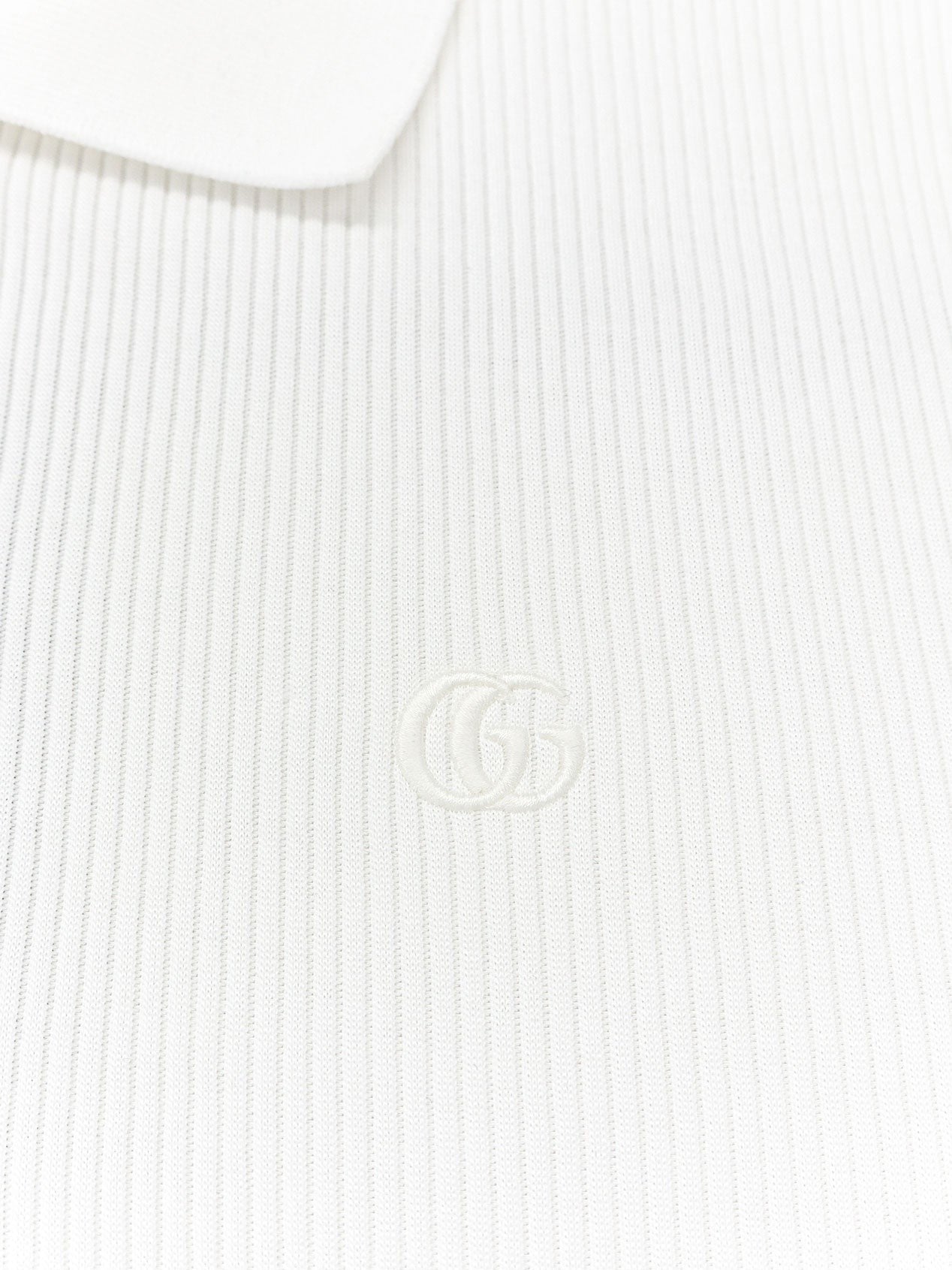 Gucci Women's Ribbed Cotton Jersey Polo Shirt White