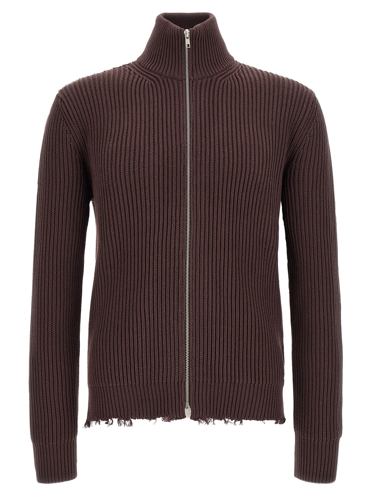 MM6 Maison Margiela Ribbed Cotton Turtleneck Sweater Brown