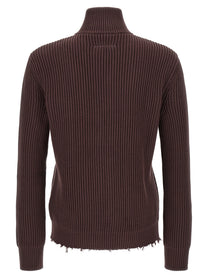 MM6 Maison Margiela Ribbed Cotton Turtleneck Sweater Brown, view 2