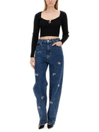 Moschino Jeans Women's Ribbed Crop Top Black, view 2