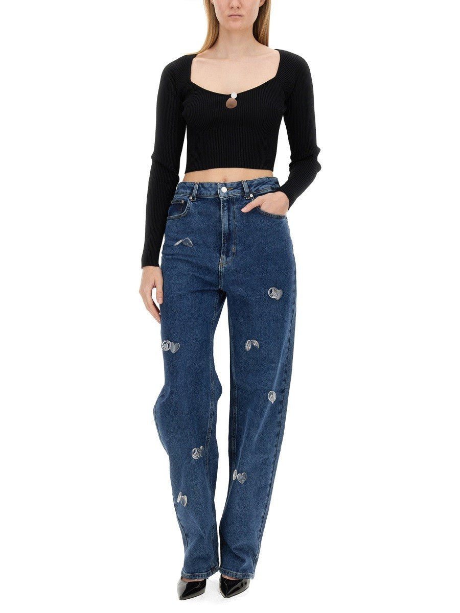 Moschino Jeans Women's Ribbed Crop Top Black, view 2