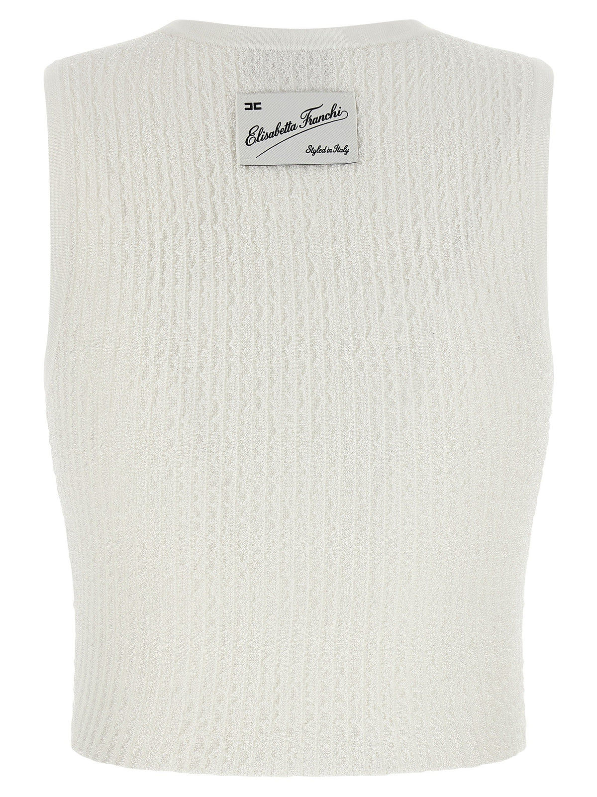 Elisabetta Franchi Ribbed Crop Top White, view 2