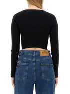 Moschino Jeans Women's Ribbed Crop Top Black, view 3