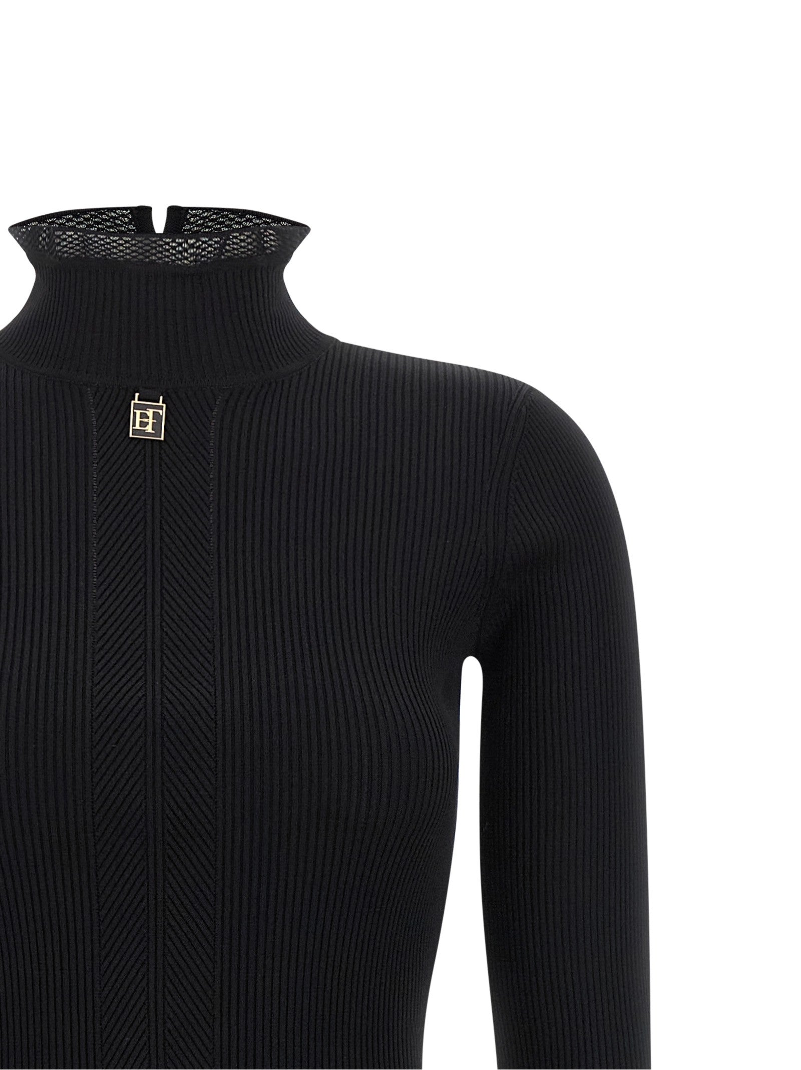 Elisabetta Franchi Ribbed Knit Dress Black
