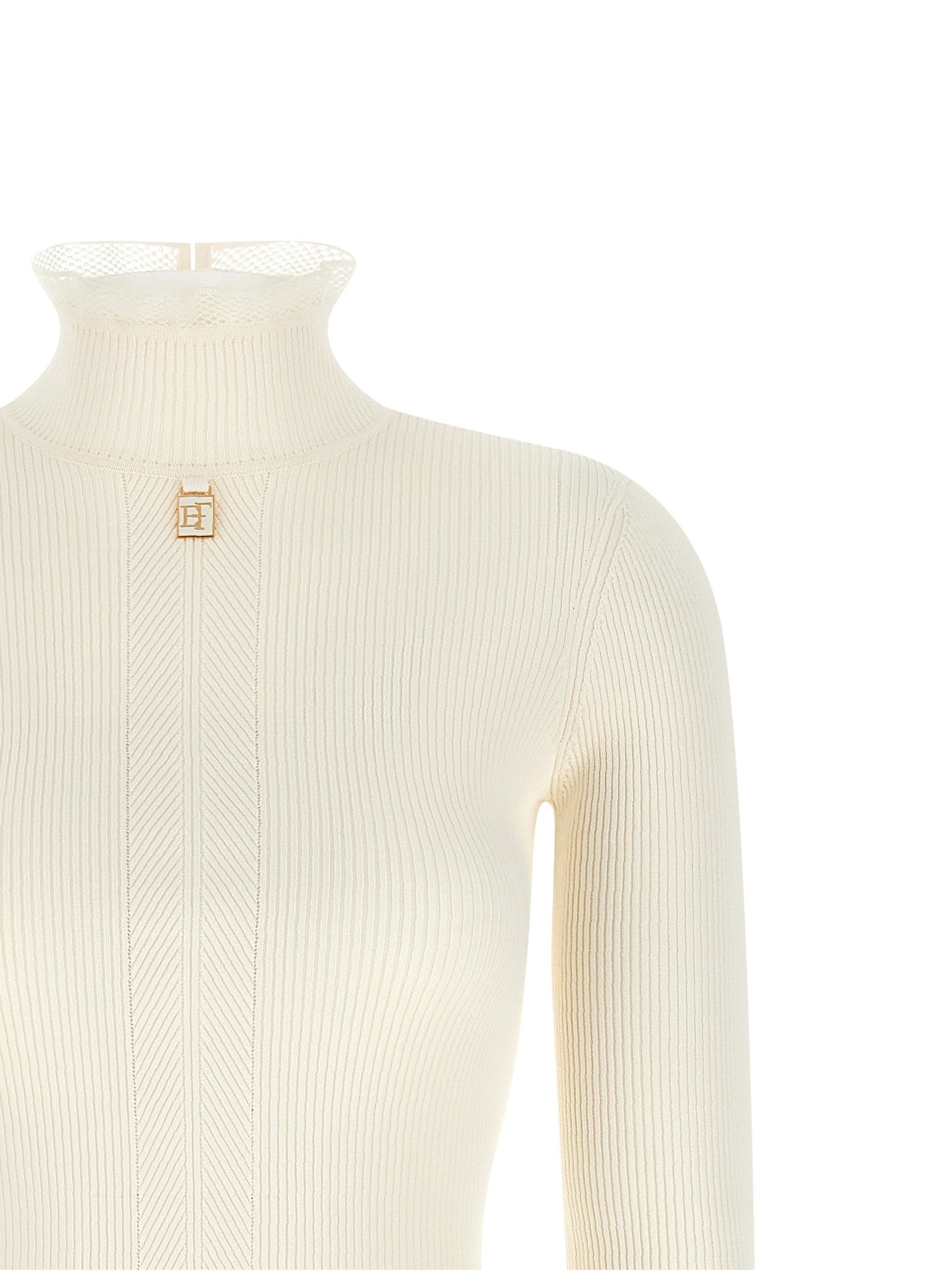 Elisabetta Franchi Ribbed Knit Dress White