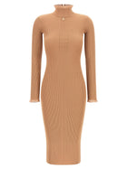 Elisabetta Franchi Ribbed Knit Dress Beige