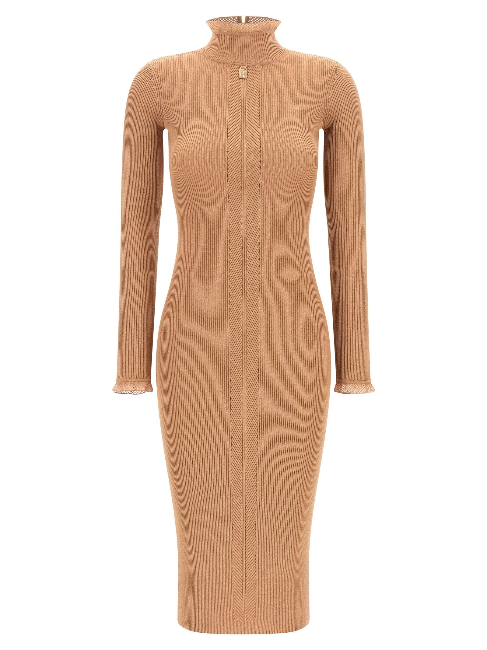 Elisabetta Franchi Ribbed Knit Dress Beige