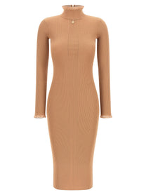 Elisabetta Franchi Ribbed Knit Dress Beige