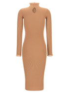 Elisabetta Franchi Ribbed Knit Dress Beige, view 2