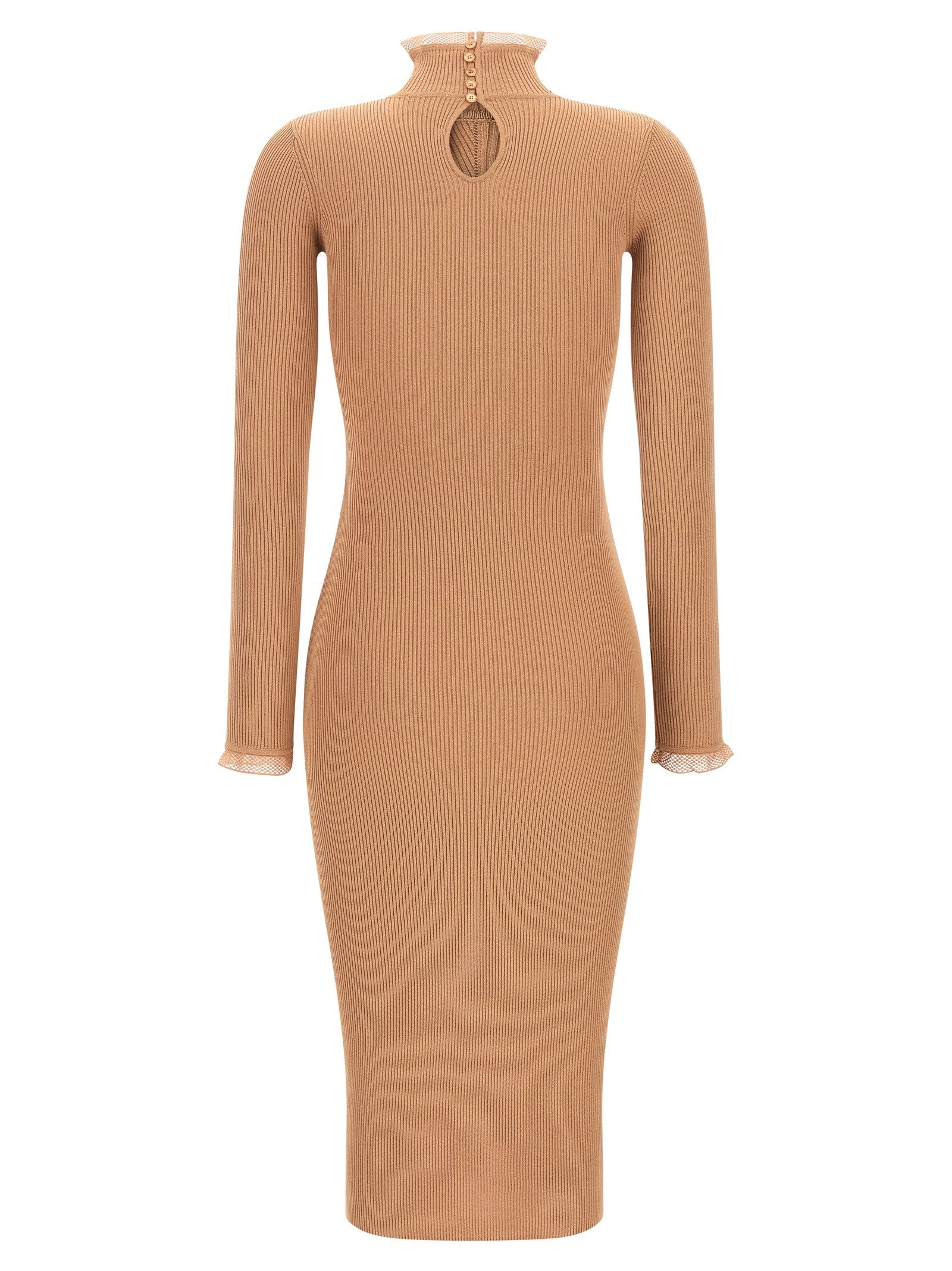 Elisabetta Franchi Ribbed Knit Dress Beige