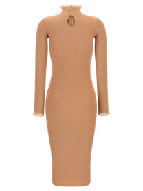 Elisabetta Franchi Ribbed Knit Dress Beige