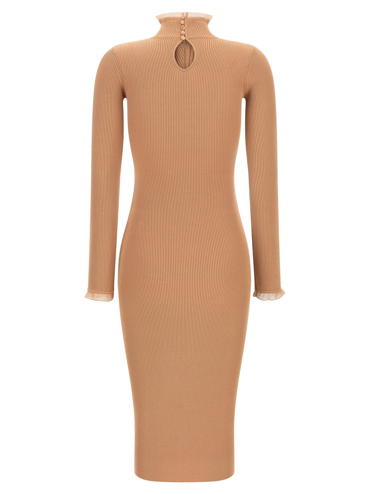 Elisabetta Franchi Ribbed Knit Dress Beige, view 2