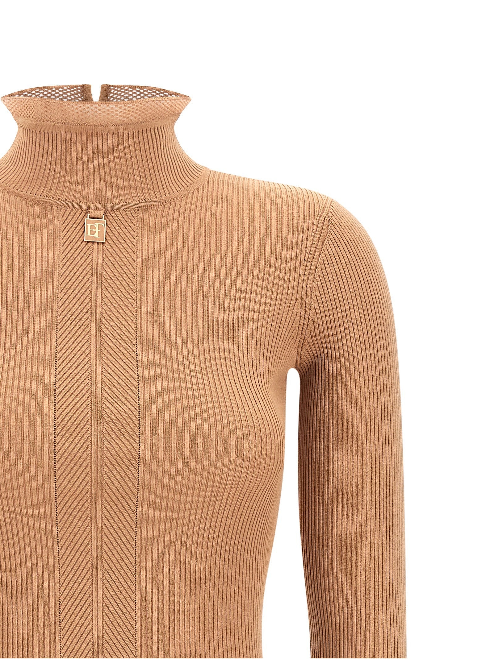 Elisabetta Franchi Ribbed Knit Dress Beige