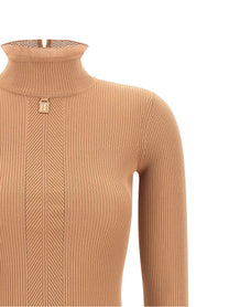 Elisabetta Franchi Ribbed Knit Dress Beige