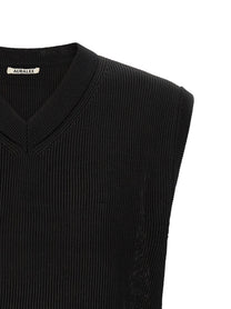 AURALEE Ribbed Knit Vest Black, view 3