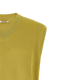 Auralee Ribbed Knit Vest Yellow