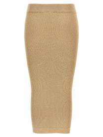 Balmain Ribbed Midi Skirt Beige