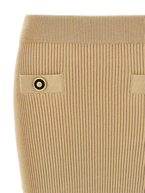 Balmain Ribbed Midi Skirt Beige