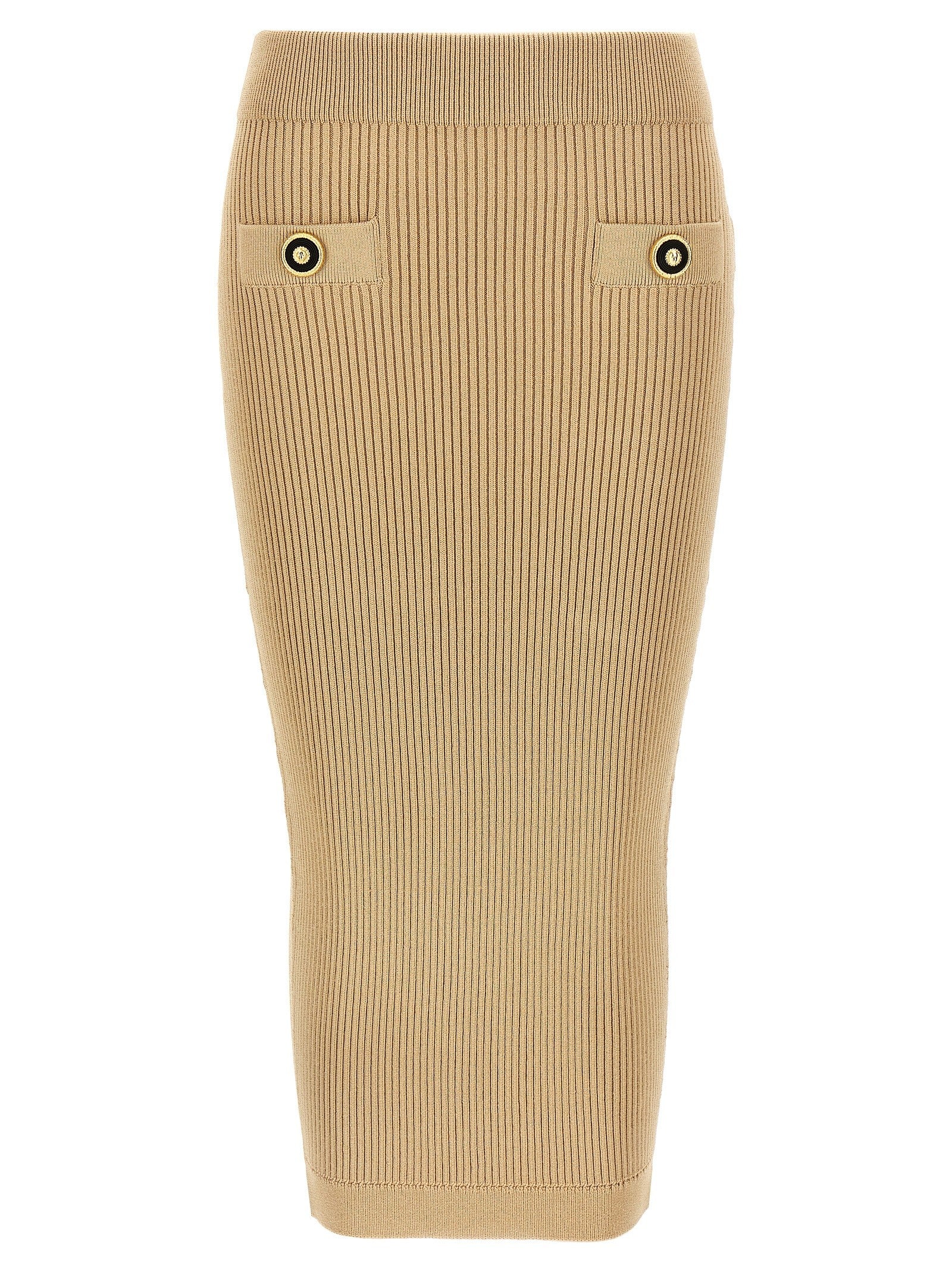 Balmain Ribbed Midi Skirt Beige
