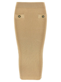 Balmain Ribbed Midi Skirt Beige