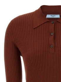 PRADA Ribbed Polo Shirt Brown