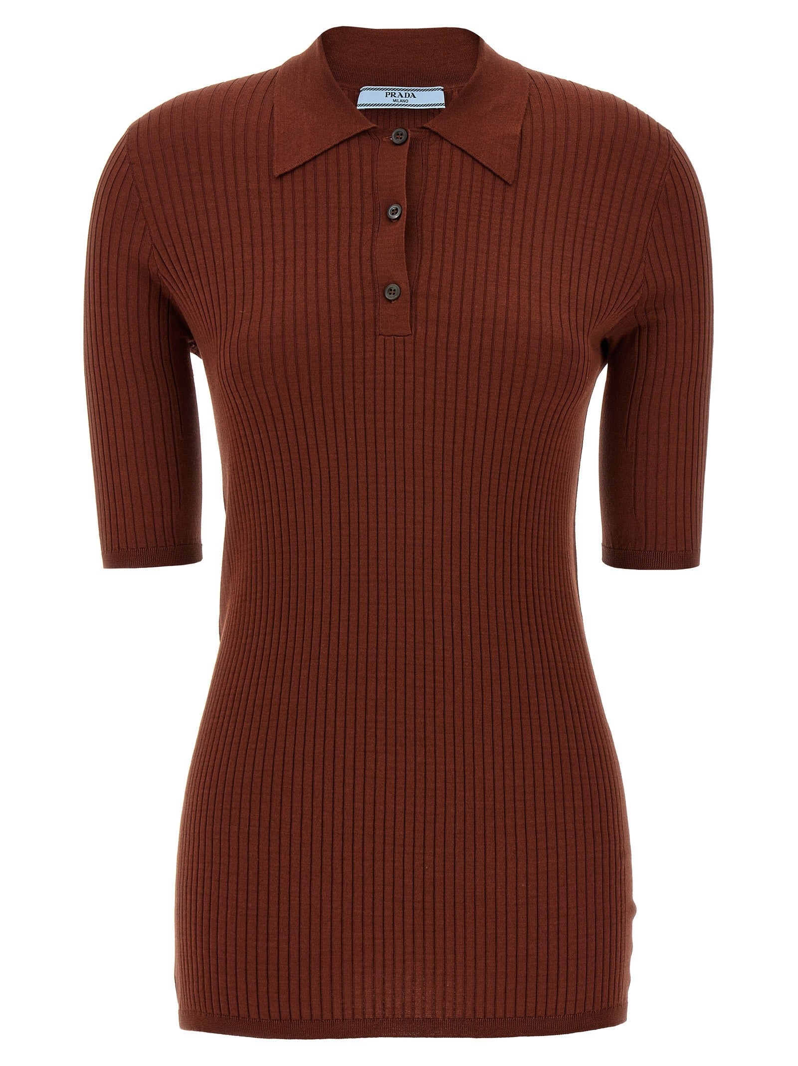 PRADA Ribbed Polo Shirt Brown