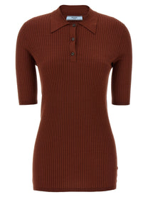 PRADA Ribbed Polo Shirt Brown