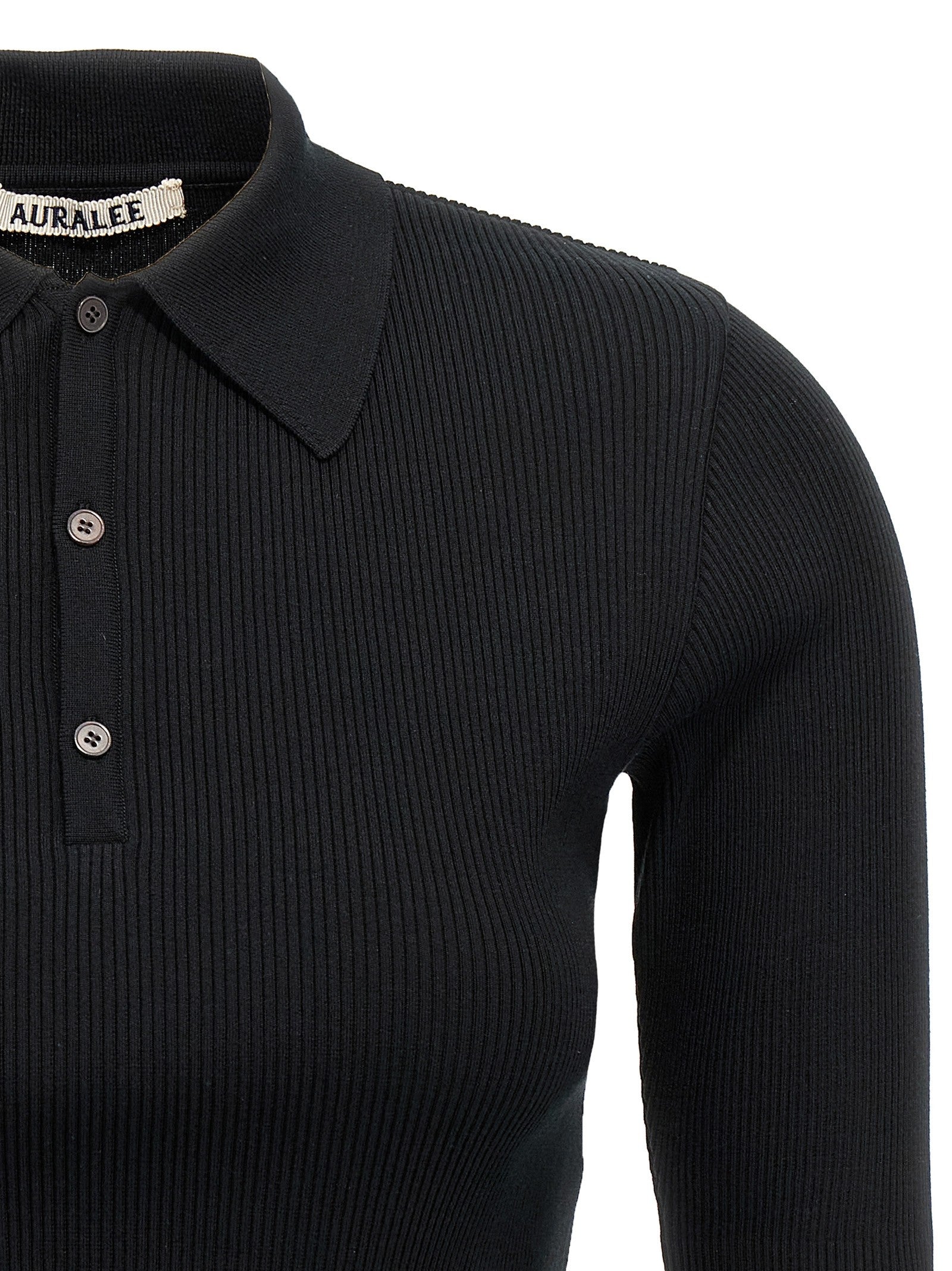 Auralee Ribbed Polo Shirt Black
