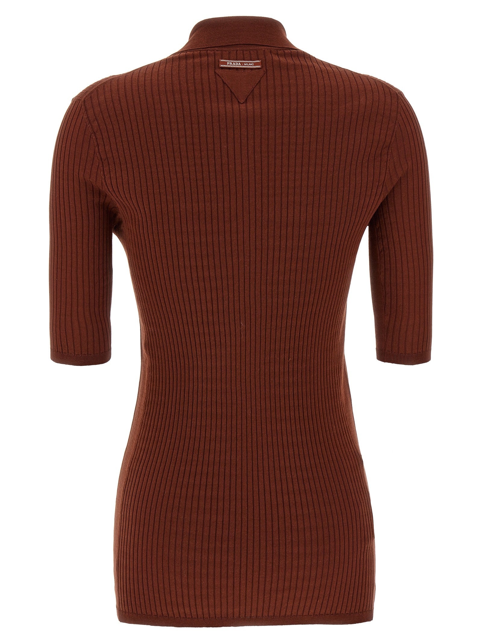 PRADA Ribbed Polo Shirt Brown