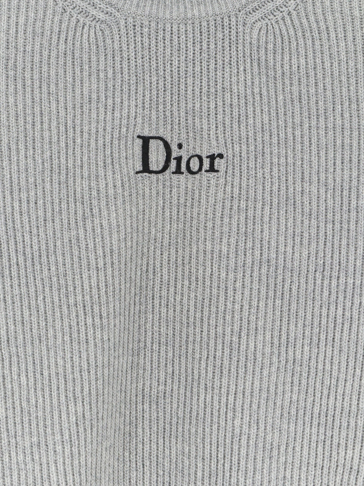 Dior Women's Ribbed Wool and Cashmere Blend Sweater Grey, view 3
