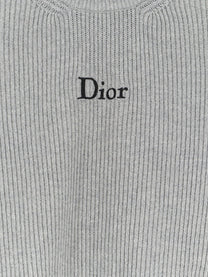 Dior Women's Ribbed Wool and Cashmere Blend Sweater Grey, view 3