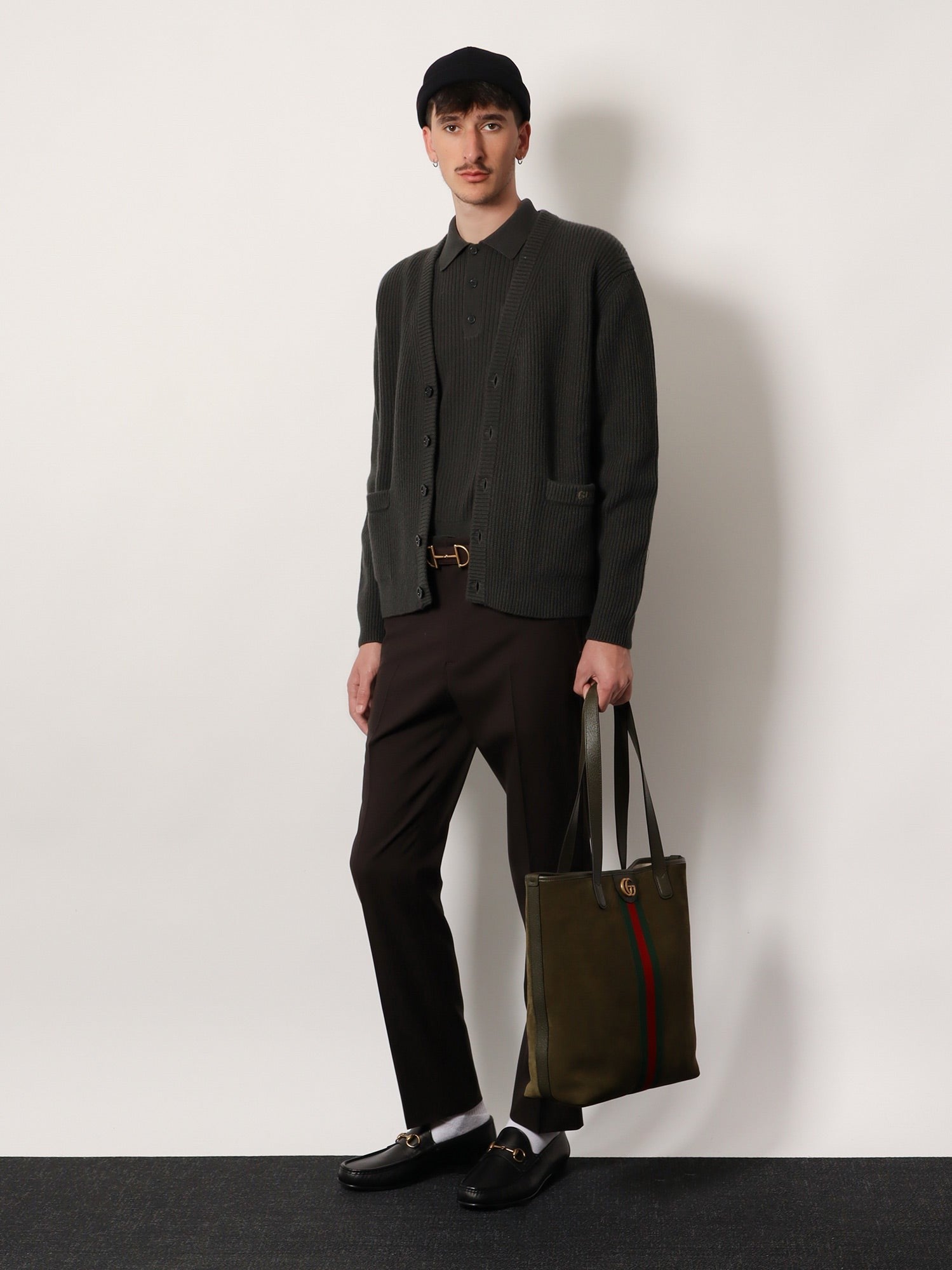 Gucci Men's Ribbed Wool and Cashmere Cardigan Green