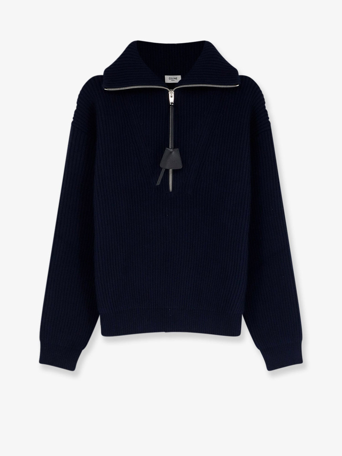 Celine Men's Ribbed Wool and Cashmere Sweater Blue