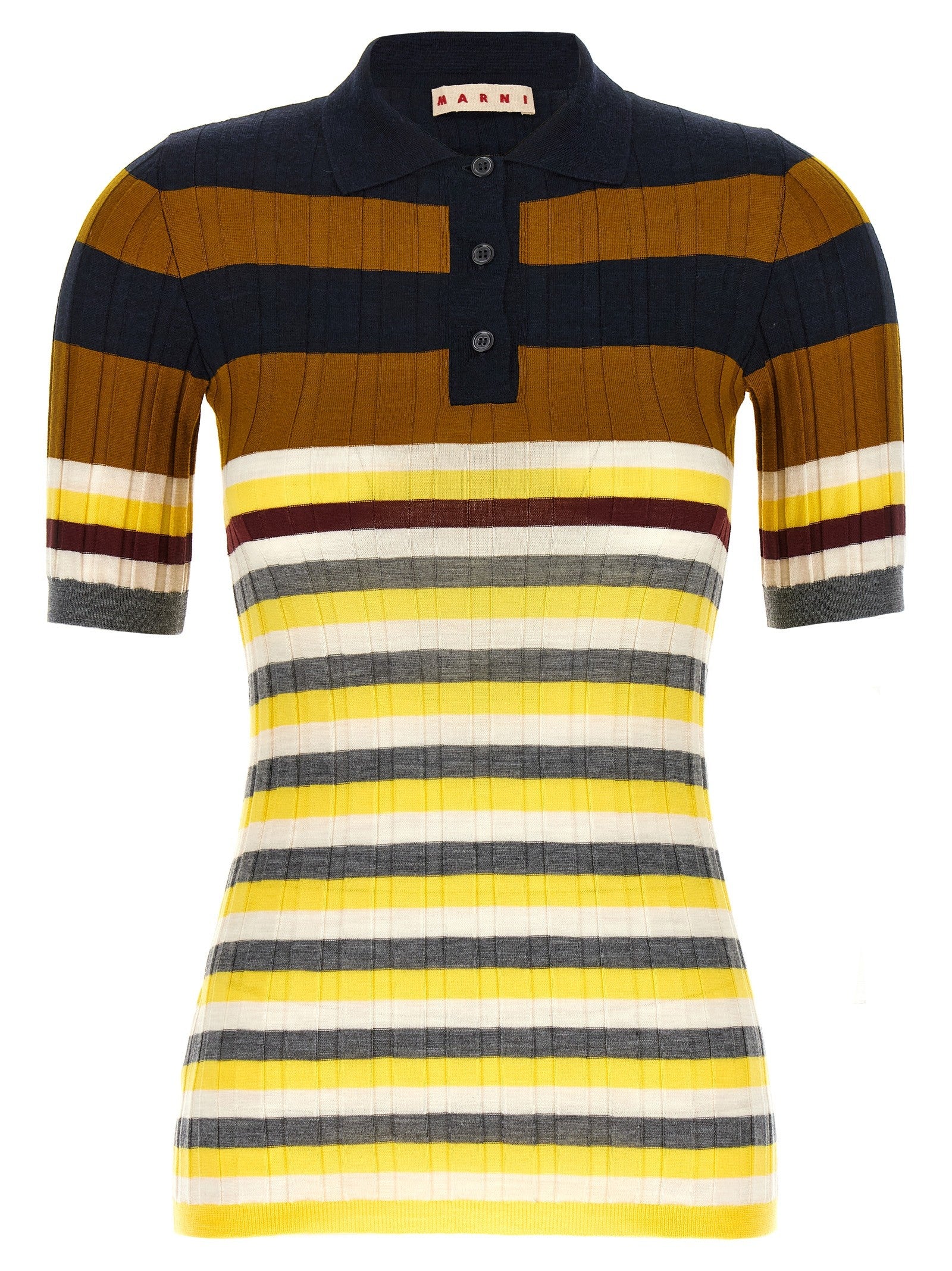 Marni Ribbed Wool Polo Shirt Gold