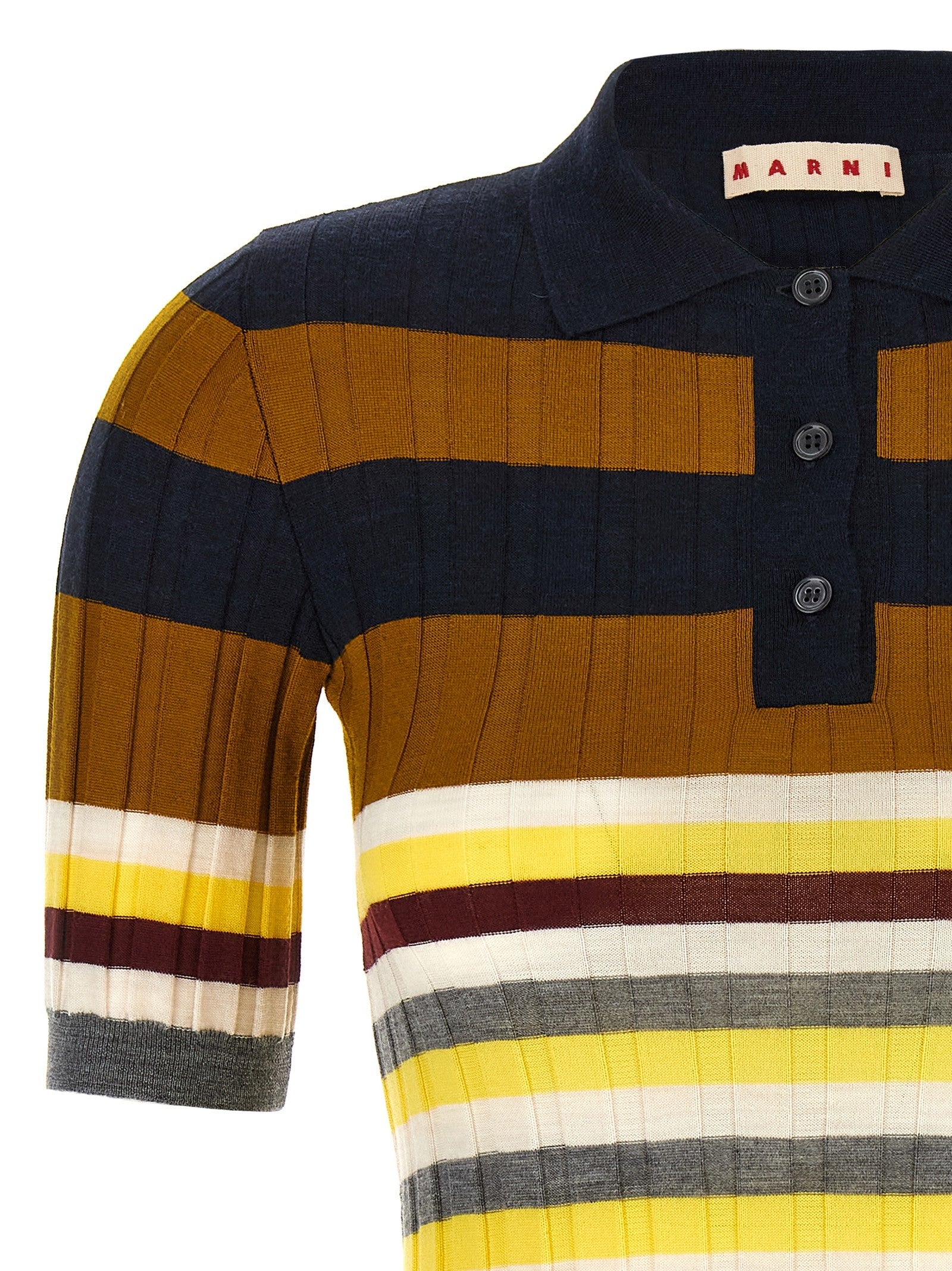 Marni Ribbed Wool Polo Shirt Gold