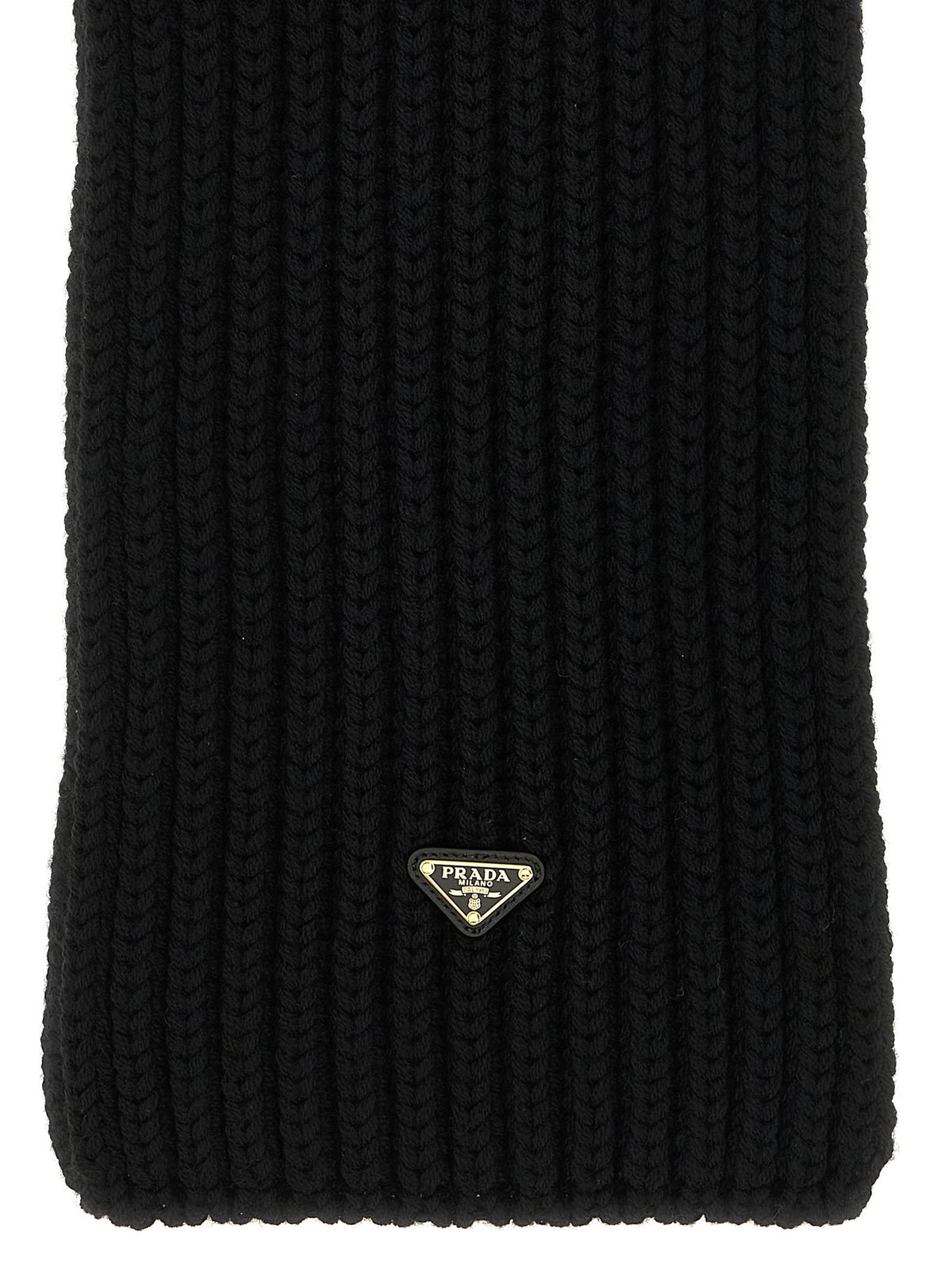 PRADA Ribbed Wool Scarf Black