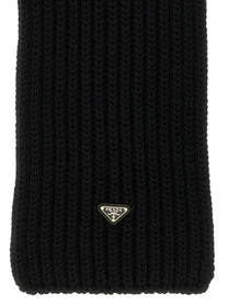 PRADA Ribbed Wool Scarf Black