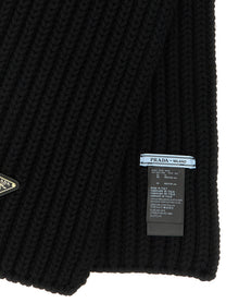 PRADA Ribbed Wool Scarf Black