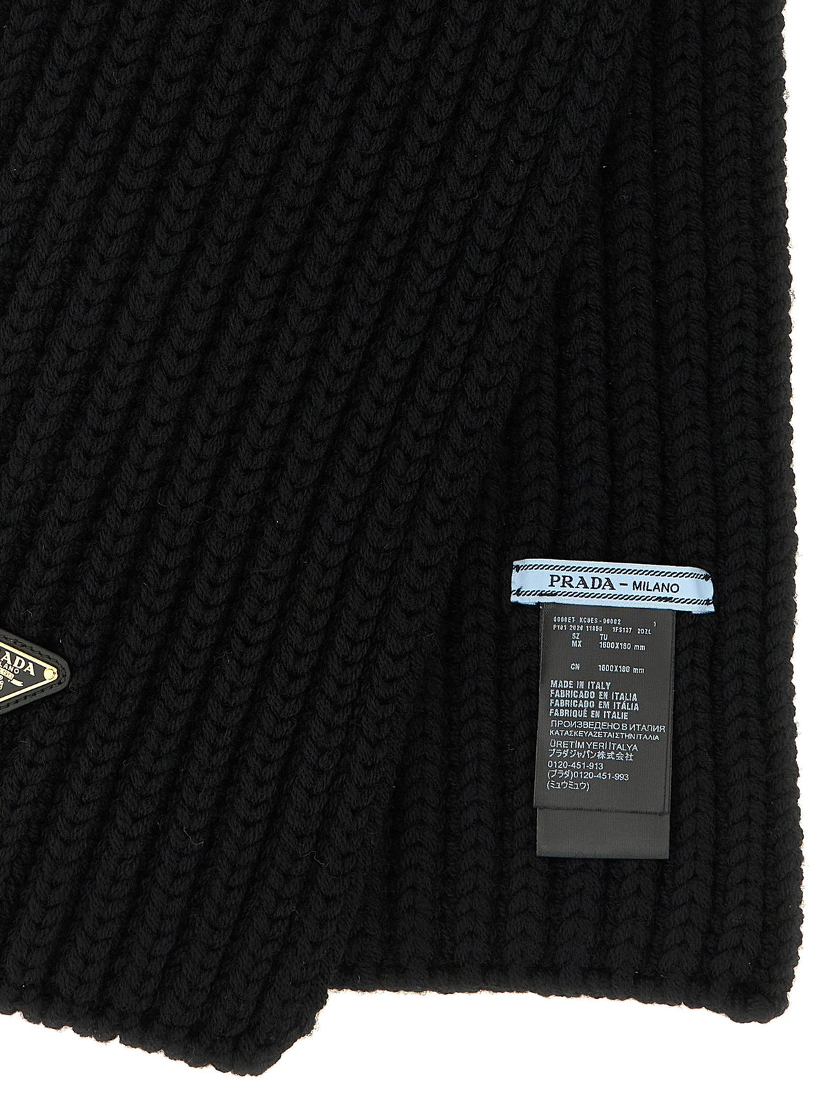 PRADA Ribbed Wool Scarf Black