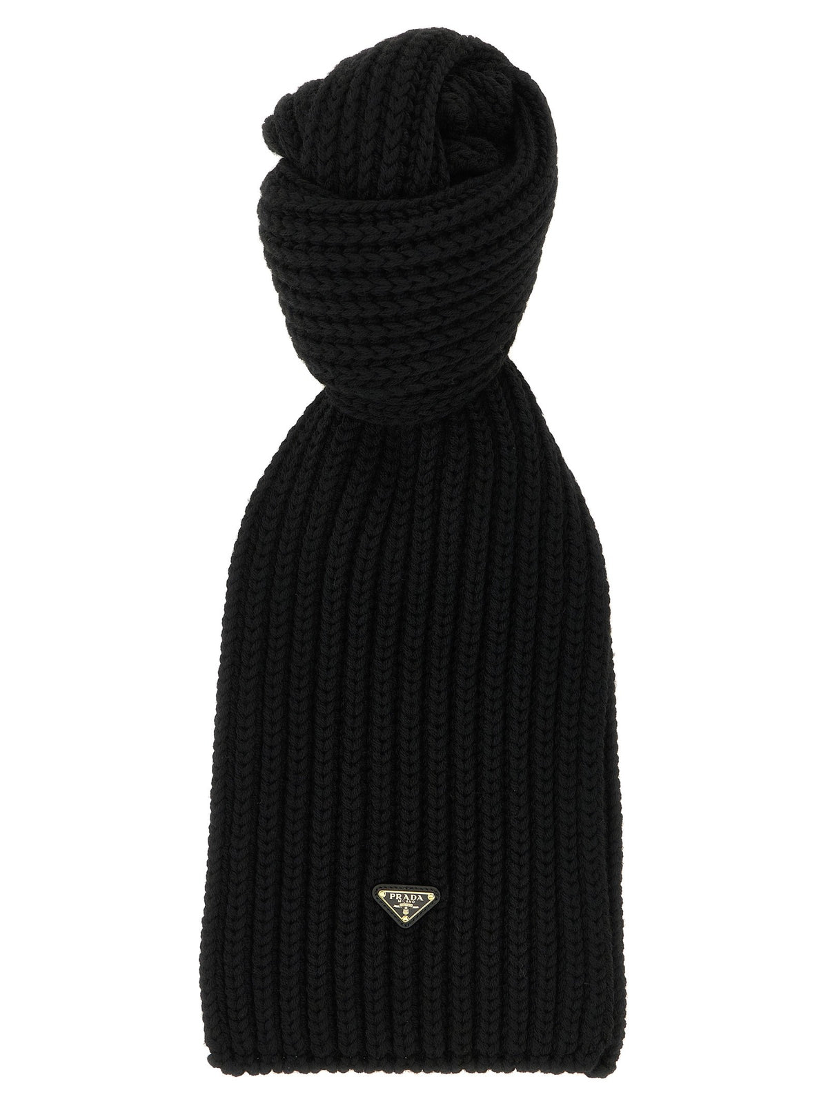 PRADA Ribbed Wool Scarf Black