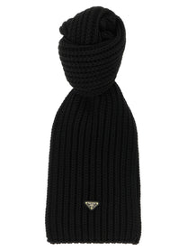 PRADA Ribbed Wool Scarf Black