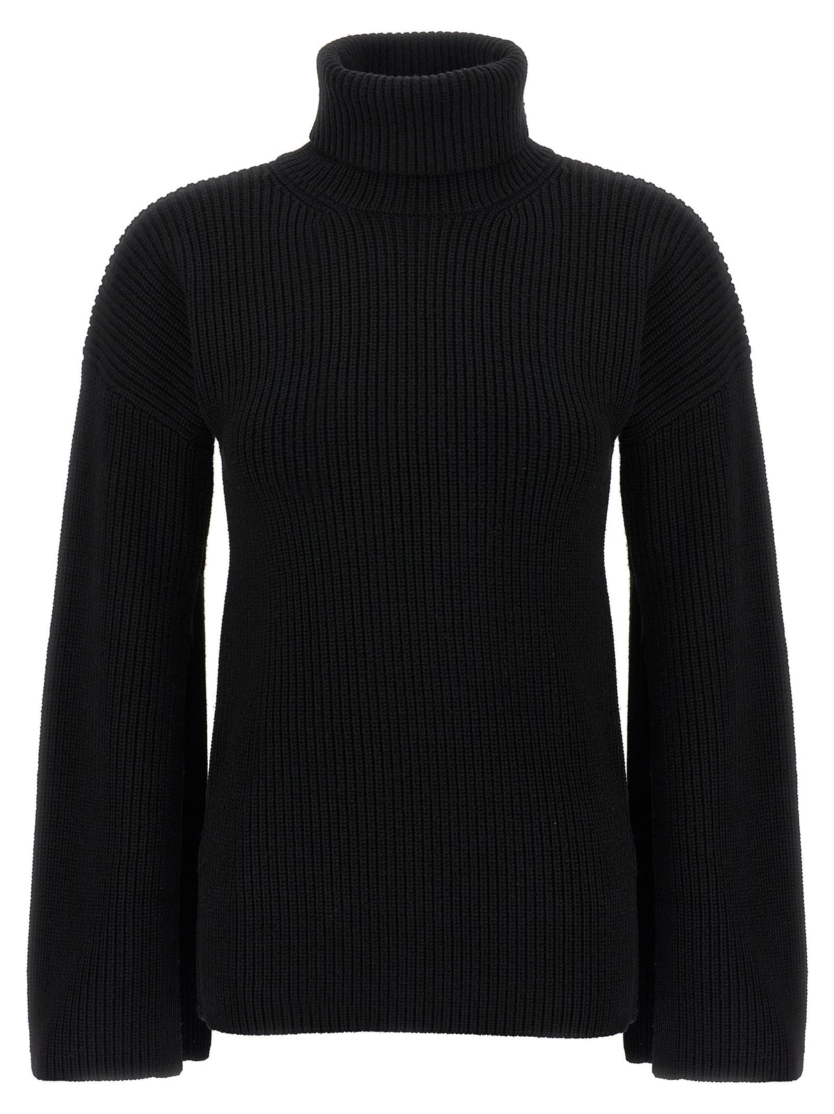 Toteme Ribbed Wool Turtleneck Sweater Black