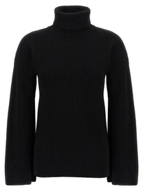 Toteme Ribbed Wool Turtleneck Sweater Black