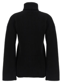Toteme Ribbed Wool Turtleneck Sweater Black