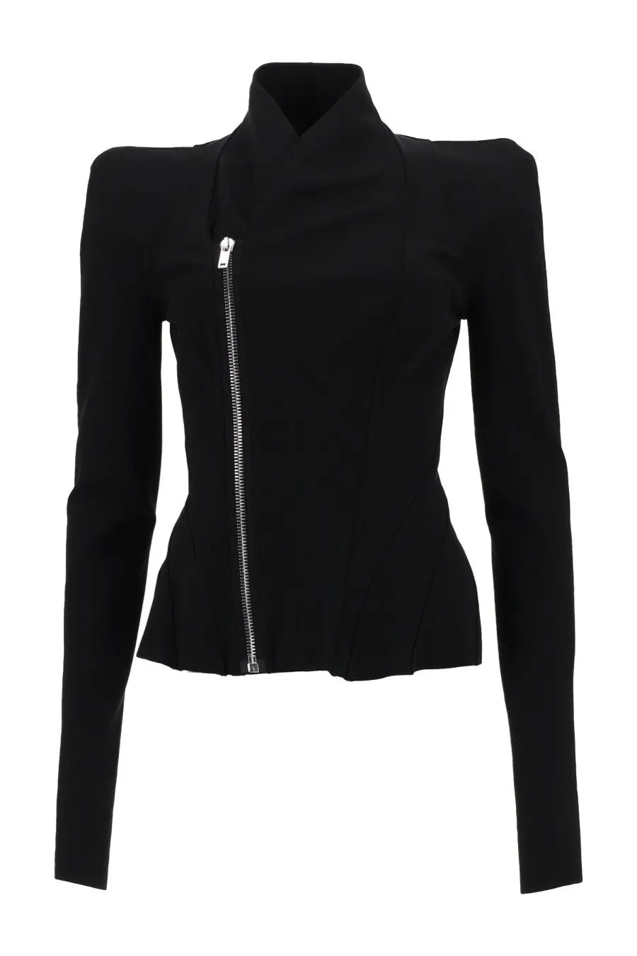 Rick Owens Lilies women’s giacca princess black structured jacket with high collar long sleeves and silver front zipper