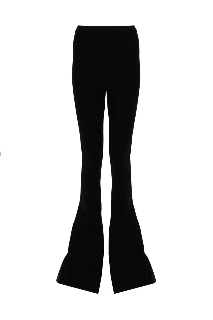 Rick Owens Lilies women’s black leggings with smooth sleek fabric and flared straight-cut legs widening at the hem