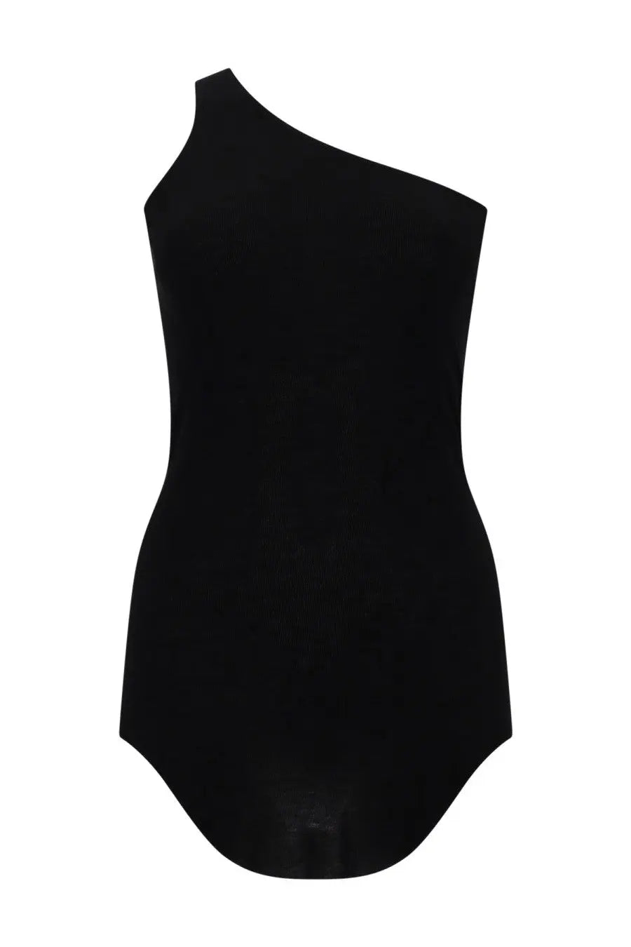 Black one-shoulder form-fitting bodysuit by Rick Owens Lilies featuring sleek material and modern design for women