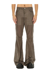 Rick Owens men’s bootcut pants grey in matte brown with subtle reflective panels on the thighs