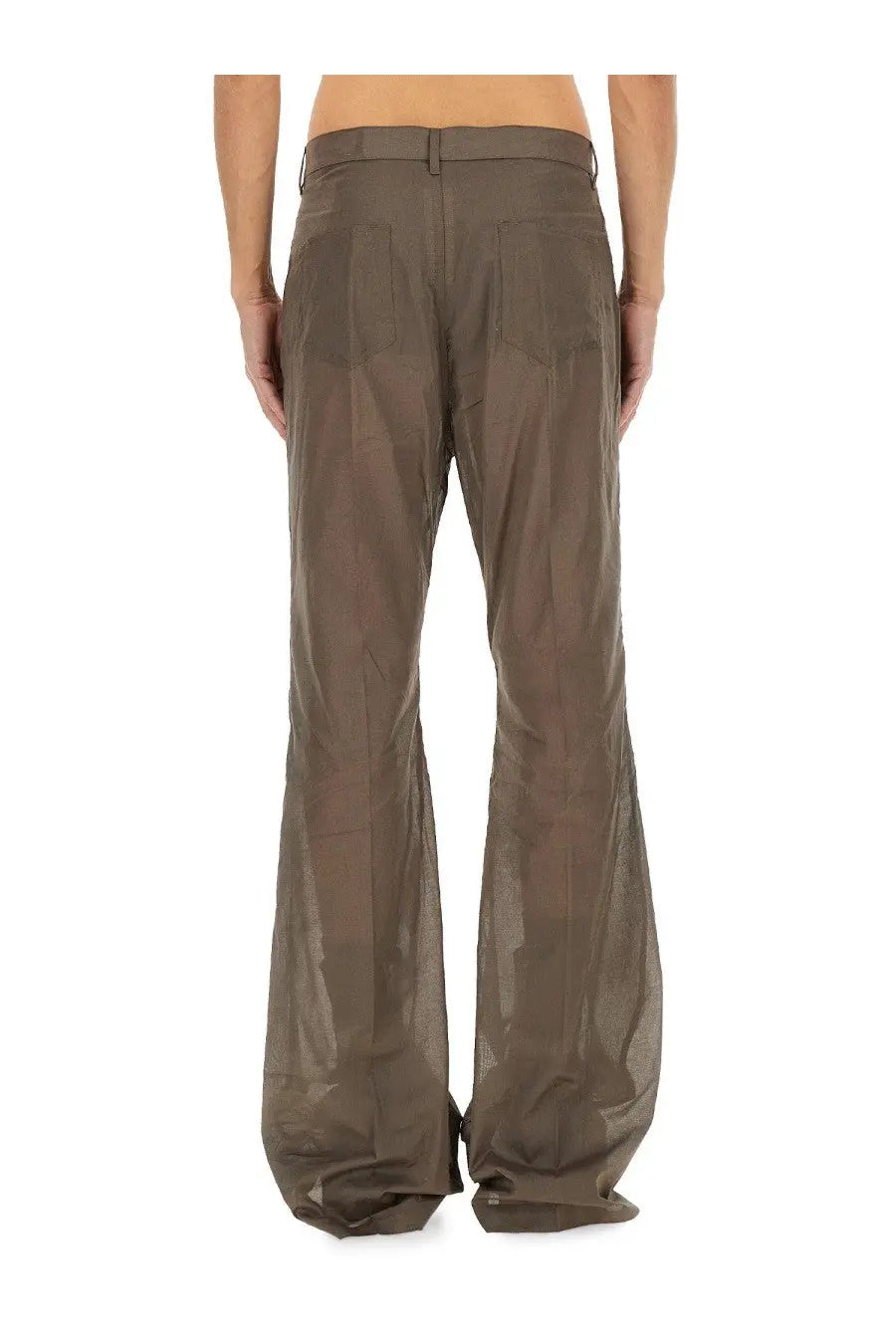 Brown translucent mesh wide-leg trousers with belt loops for rick owens men’s bootcut pants grey collection